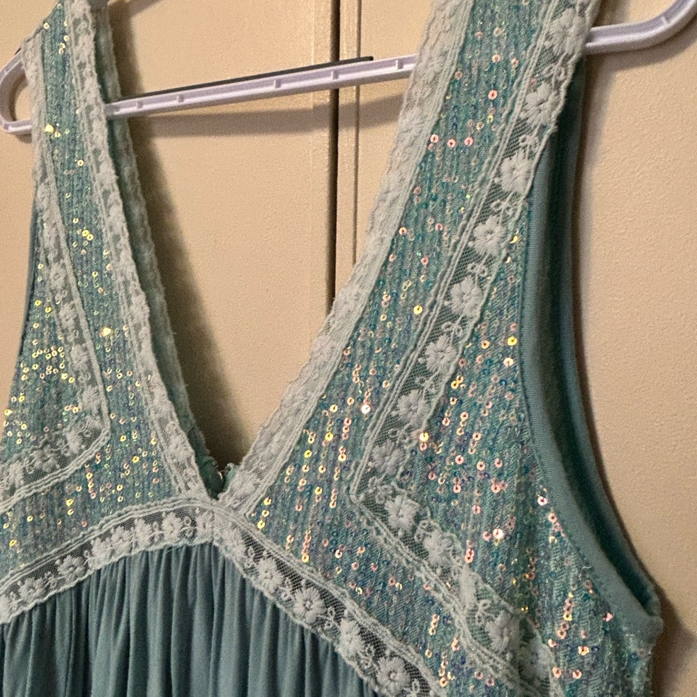 POL Teal Sequin Lace Tank Top - Picture 10 of 16